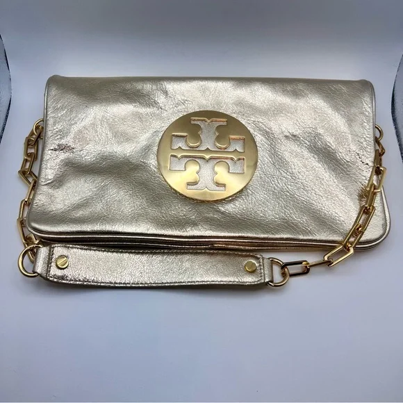 Tory Burch Gold Metallic Clutch Bag - Picture 3 of 12